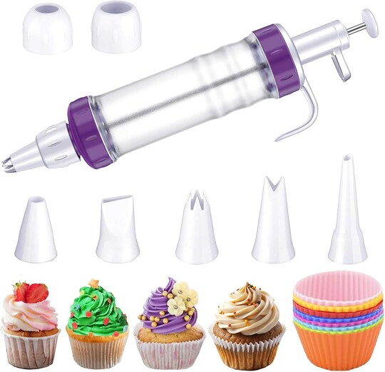 Dessert Decorating Syringe Set, Icing Piping Kit with 5 Piping Icing Nozzles Cake Decorating Tools Frosting Piping Kit Cupcake Decorating Kit Icing Gun